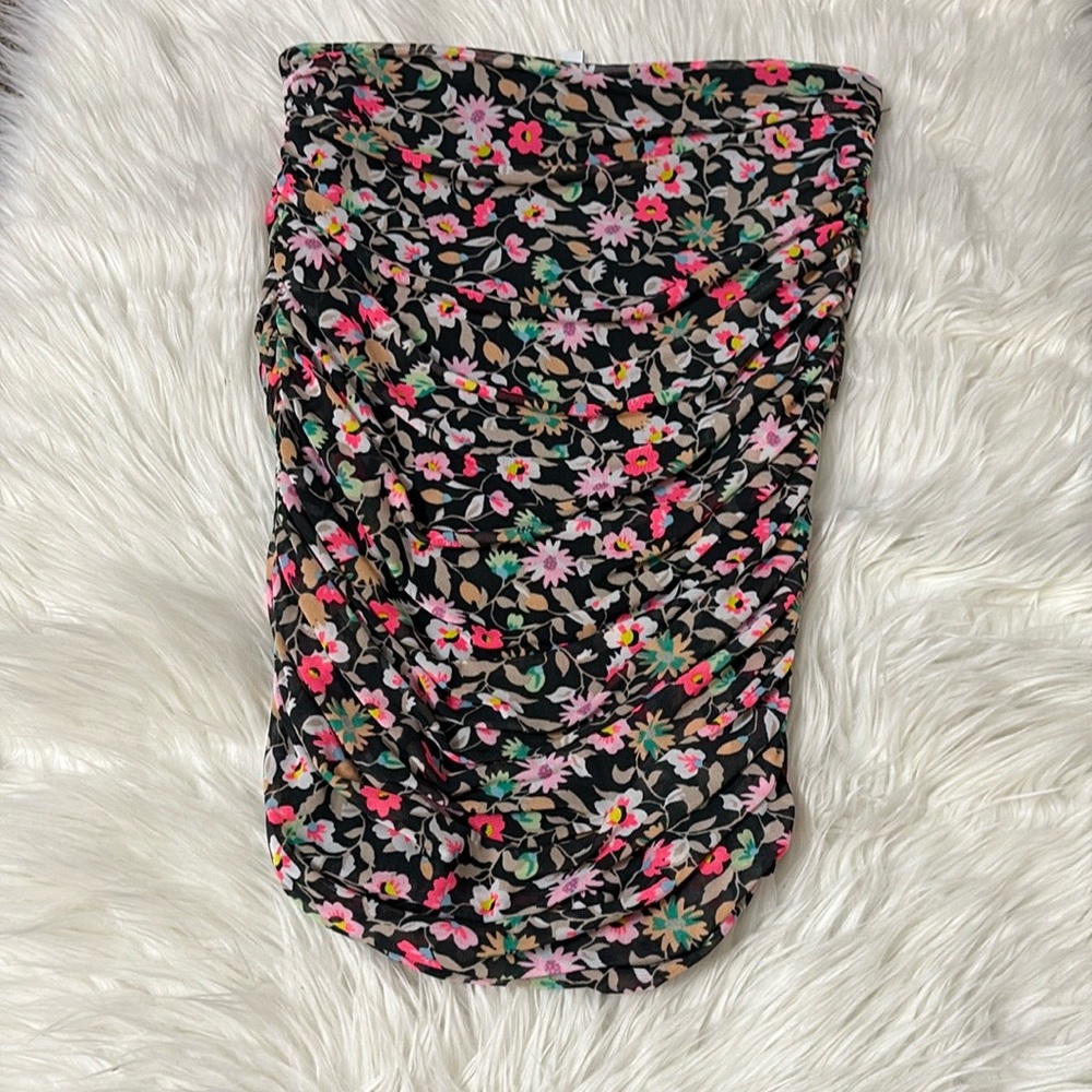NWOT AFRM Black Floral Desani In Noir Ditsy Ruched Skirt Size S